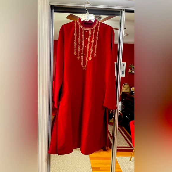 Other - Mens Red Embroidered Kurta